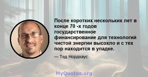 После коротких нескольких лет в конце 70 -х годов государственное финансирование для технологий чистой энергии высохло и с тех пор находится в упадке.