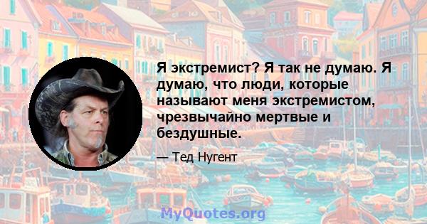 Я экстремист? Я так не думаю. Я думаю, что люди, которые называют меня экстремистом, чрезвычайно мертвые и бездушные.