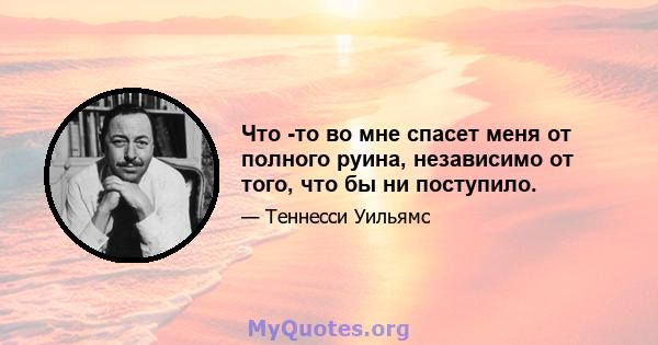 Что -то во мне спасет меня от полного руина, независимо от того, что бы ни поступило.