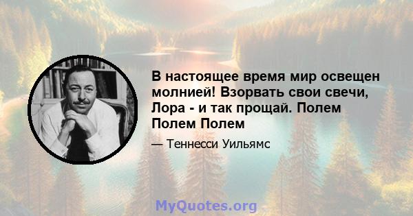 В настоящее время мир освещен молнией! Взорвать свои свечи, Лора - и так прощай. Полем Полем Полем