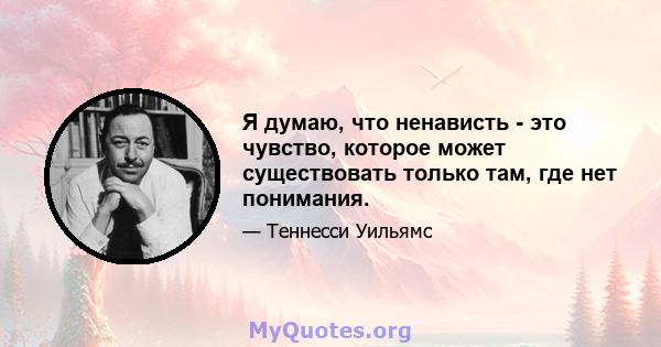 Я думаю, что ненависть - это чувство, которое может существовать только там, где нет понимания.