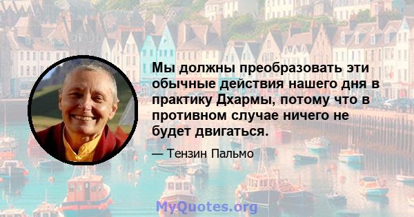 Мы должны преобразовать эти обычные действия нашего дня в практику Дхармы, потому что в противном случае ничего не будет двигаться.