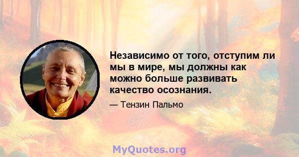 Независимо от того, отступим ли мы в мире, мы должны как можно больше развивать качество осознания.