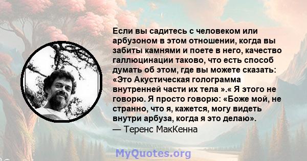 Если вы садитесь с человеком или арбузоном в этом отношении, когда вы забиты камнями и поете в него, качество галлюцинации таково, что есть способ думать об этом, где вы можете сказать: «Это Акустическая голограмма