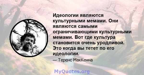 Идеологии являются культурными мемами. Они являются самыми ограничивающими культурными мемами. Вот где культура становится очень уродливой. Это когда вы тетет по его идеологии.