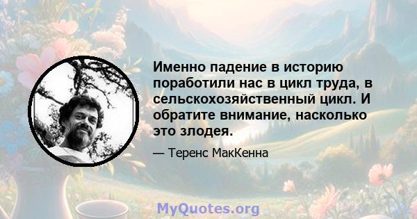 Именно падение в историю поработили нас в цикл труда, в сельскохозяйственный цикл. И обратите внимание, насколько это злодея.