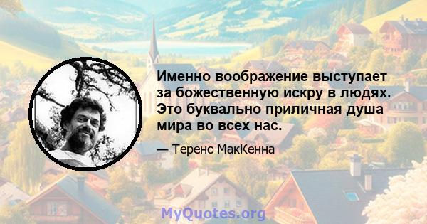 Именно воображение выступает за божественную искру в людях. Это буквально приличная душа мира во всех нас.