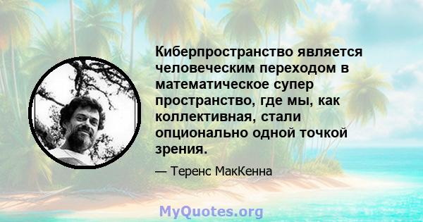 Киберпространство является человеческим переходом в математическое супер пространство, где мы, как коллективная, стали опционально одной точкой зрения.