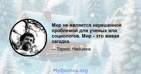 Мир не является нерешенной проблемой для ученых или социологов. Мир - это живая загадка.