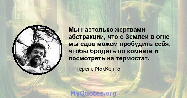 Мы настолько жертвами абстракции, что с Землей в огне мы едва можем пробудить себя, чтобы бродить по комнате и посмотреть на термостат.