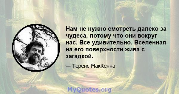 Нам не нужно смотреть далеко за чудеса, потому что они вокруг нас. Все удивительно. Вселенная на его поверхности жива с загадкой.