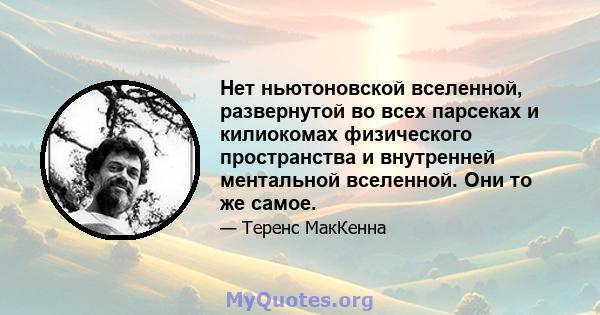 Нет ньютоновской вселенной, развернутой во всех парсеках и килиокомах физического пространства и внутренней ментальной вселенной. Они то же самое.