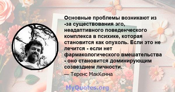 Основные проблемы возникают из -за существования эго, неадаптивного поведенческого комплекса в психике, которая становится как опухоль. Если это не лечится - если нет фармакологического вмешательства - оно становится