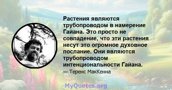 Растения являются трубопроводом в намерение Гайана. Это просто не совпадение, что эти растения несут это огромное духовное послание. Они являются трубопроводом интенциональности Гайана.