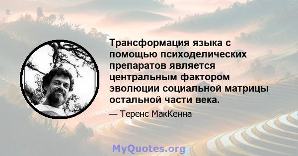 Трансформация языка с помощью психоделических препаратов является центральным фактором эволюции социальной матрицы остальной части века.