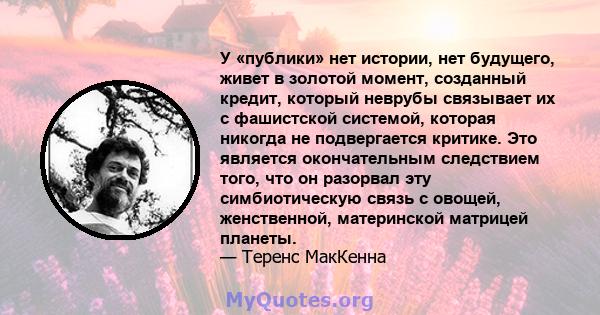 У «публики» нет истории, нет будущего, живет в золотой момент, созданный кредит, который неврубы связывает их с фашистской системой, которая никогда не подвергается критике. Это является окончательным следствием того,