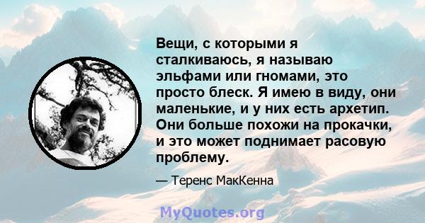 Вещи, с которыми я сталкиваюсь, я называю эльфами или гномами, это просто блеск. Я имею в виду, они маленькие, и у них есть архетип. Они больше похожи на прокачки, и это может поднимает расовую проблему.