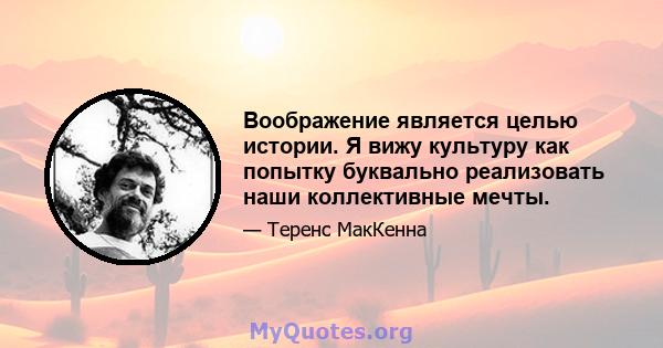 Воображение является целью истории. Я вижу культуру как попытку буквально реализовать наши коллективные мечты.