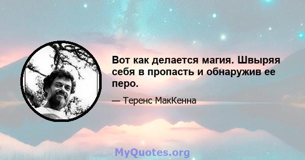 Вот как делается магия. Швыряя себя в пропасть и обнаружив ее перо.