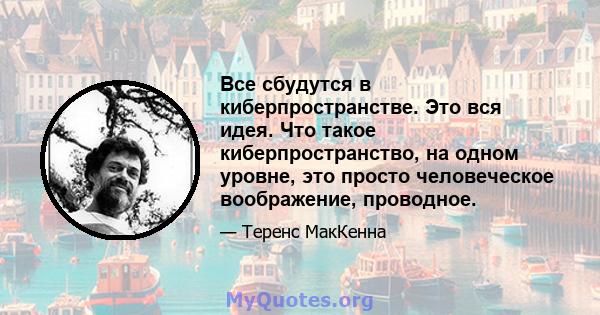 Все сбудутся в киберпространстве. Это вся идея. Что такое киберпространство, на одном уровне, это просто человеческое воображение, проводное.