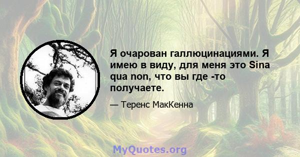 Я очарован галлюцинациями. Я имею в виду, для меня это Sina qua non, что вы где -то получаете.