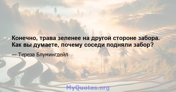 Конечно, трава зеленее на другой стороне забора. Как вы думаете, почему соседи подняли забор?