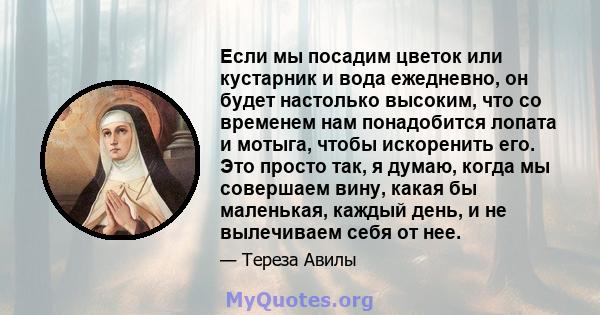 Если мы посадим цветок или кустарник и вода ежедневно, он будет настолько высоким, что со временем нам понадобится лопата и мотыга, чтобы искоренить его. Это просто так, я думаю, когда мы совершаем вину, какая бы