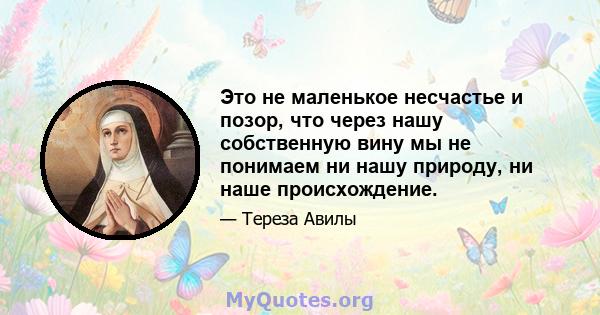 Это не маленькое несчастье и позор, что через нашу собственную вину мы не понимаем ни нашу природу, ни наше происхождение.