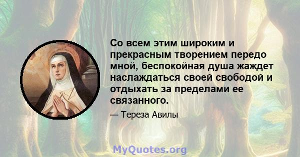 Со всем этим широким и прекрасным творением передо мной, беспокойная душа жаждет наслаждаться своей свободой и отдыхать за пределами ее связанного.