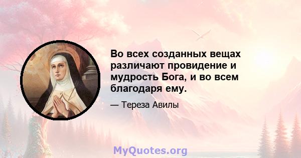 Во всех созданных вещах различают провидение и мудрость Бога, и во всем благодаря ему.