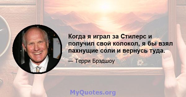 Когда я играл за Стилерс и получил свой колокол, я бы взял пахнущие соли и вернусь туда.