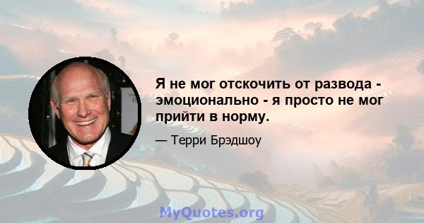 Я не мог отскочить от развода - эмоционально - я просто не мог прийти в норму.