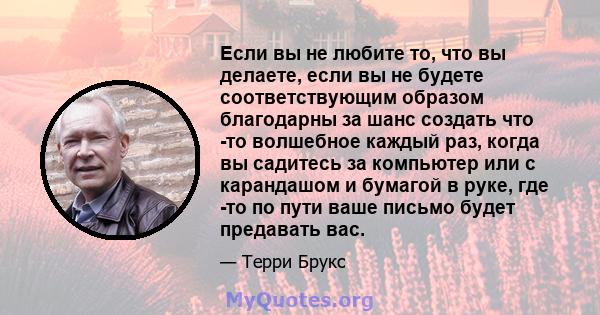 Если вы не любите то, что вы делаете, если вы не будете соответствующим образом благодарны за шанс создать что -то волшебное каждый раз, когда вы садитесь за компьютер или с карандашом и бумагой в руке, где -то по пути