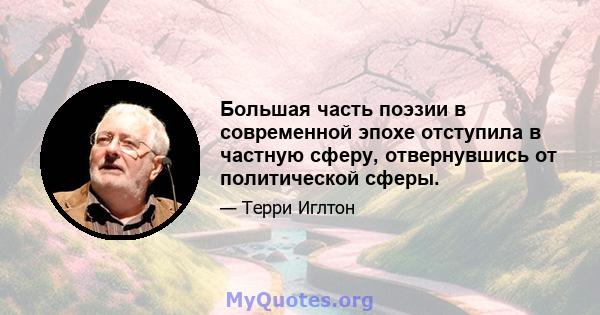 Большая часть поэзии в современной эпохе отступила в частную сферу, отвернувшись от политической сферы.