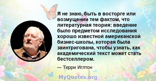 Я не знаю, быть в восторге или возмущении тем фактом, что литературная теория: введение было предметом исследования хорошо известной американской бизнес-школы, которая была заинтригована, чтобы узнать, как академический 