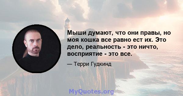 Мыши думают, что они правы, но моя кошка все равно ест их. Это дело, реальность - это ничто, восприятие - это все.