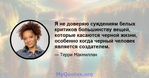 Я не доверяю суждениям белых критиков большинству вещей, которые касаются черной жизни, особенно когда черный человек является создателем.