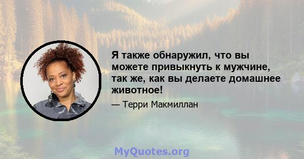 Я также обнаружил, что вы можете привыкнуть к мужчине, так же, как вы делаете домашнее животное!