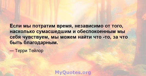 Если мы потратим время, независимо от того, насколько сумасшедшим и обеспокоенным мы себя чувствуем, мы можем найти что -то, за что быть благодарным.