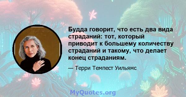 Будда говорит, что есть два вида страданий: тот, который приводит к большему количеству страданий и такому, что делает конец страданиям.