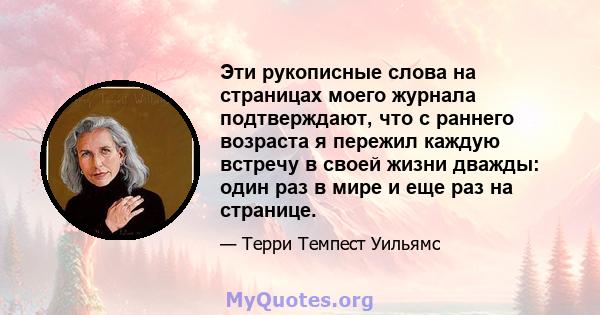 Эти рукописные слова на страницах моего журнала подтверждают, что с раннего возраста я пережил каждую встречу в своей жизни дважды: один раз в мире и еще раз на странице.