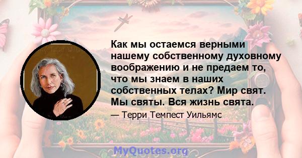 Как мы остаемся верными нашему собственному духовному воображению и не предаем то, что мы знаем в наших собственных телах? Мир свят. Мы святы. Вся жизнь свята.