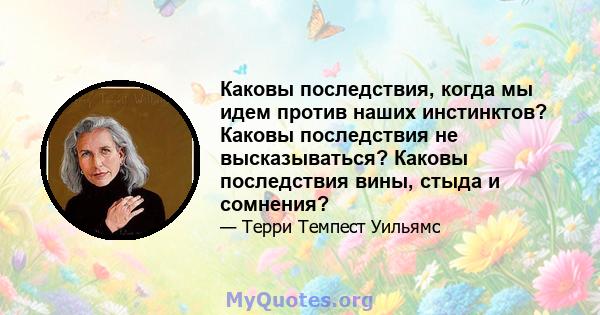 Каковы последствия, когда мы идем против наших инстинктов? Каковы последствия не высказываться? Каковы последствия вины, стыда и сомнения?