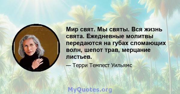 Мир свят. Мы святы. Вся жизнь свята. Ежедневные молитвы передаются на губах сломающих волн, шепот трав, мерцание листьев.