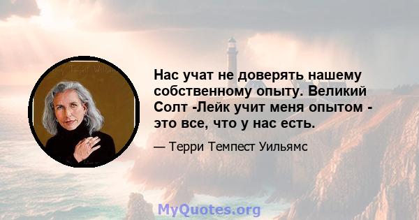 Нас учат не доверять нашему собственному опыту. Великий Солт -Лейк учит меня опытом - это все, что у нас есть.