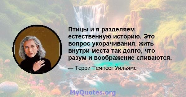 Птицы и я разделяем естественную историю. Это вопрос укорачивания, жить внутри места так долго, что разум и воображение сливаются.