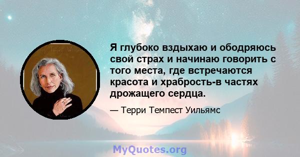 Я глубоко вздыхаю и ободряюсь свой страх и начинаю говорить с того места, где встречаются красота и храбрость-в частях дрожащего сердца.