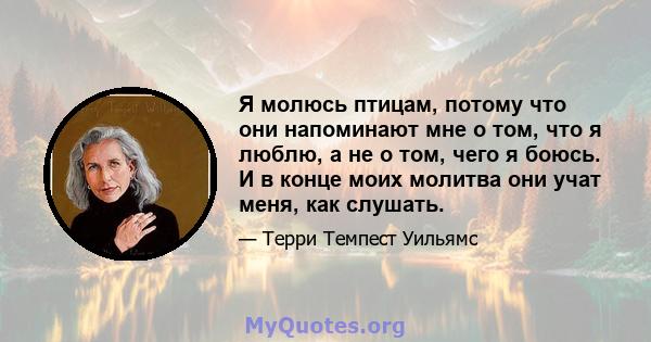 Я молюсь птицам, потому что они напоминают мне о том, что я люблю, а не о том, чего я боюсь. И в конце моих молитва они учат меня, как слушать.