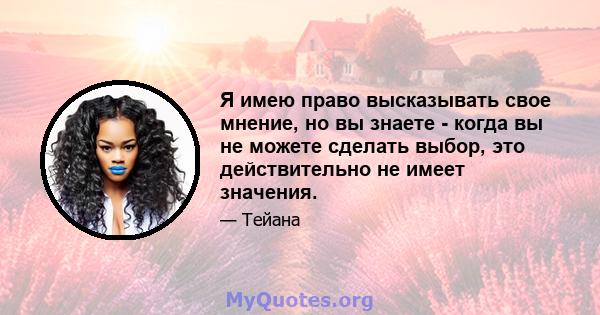 Я имею право высказывать свое мнение, но вы знаете - когда вы не можете сделать выбор, это действительно не имеет значения.