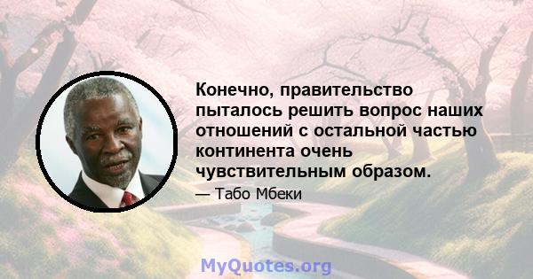 Конечно, правительство пыталось решить вопрос наших отношений с остальной частью континента очень чувствительным образом.